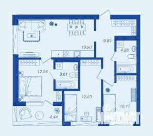 3-к квартира, вторичка, 75м2, 3/17 этаж