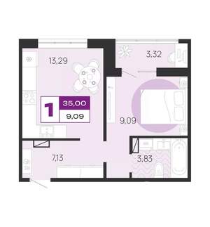 1-к квартира, вторичка, 35м2, 4/10 этаж