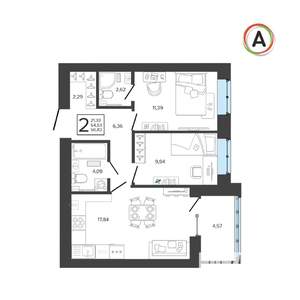 2-к квартира, вторичка, 57м2, 8/9 этаж