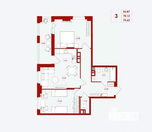 3-к квартира, сданный дом, 75м2, 3/16 этаж