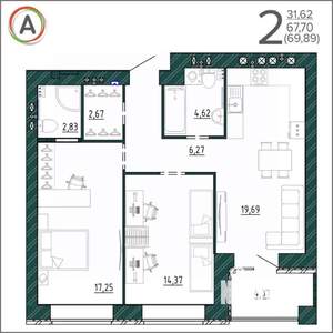 2-к квартира, вторичка, 70м2, 4/9 этаж