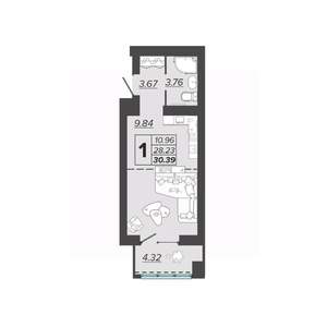 1-к квартира, вторичка, 30м2, 4/9 этаж