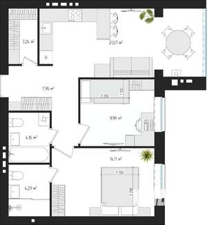 2-к квартира, строящийся дом, 65м2, 4/4 этаж
