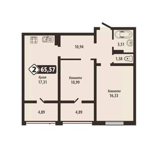 2-к квартира, строящийся дом, 66м2, 11/16 этаж