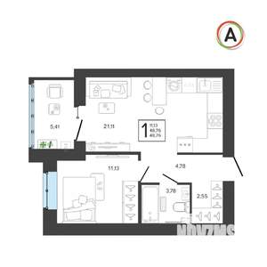 1-к квартира, вторичка, 49м2, 8/9 этаж