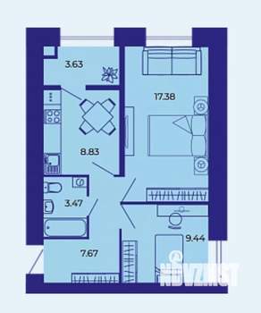 2-к квартира, сданный дом, 51м2, 7/9 этаж