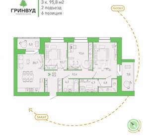 3-к квартира, вторичка, 96м2, 6/9 этаж