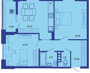 2-к квартира, вторичка, 60м2, 17/19 этаж