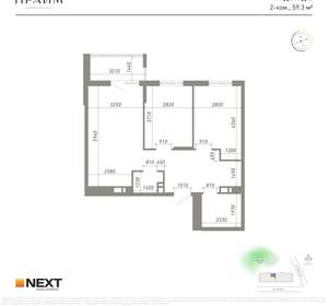 2-к квартира, вторичка, 59м2, 3/14 этаж