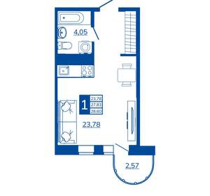 1-к квартира, вторичка, 28м2, 10/17 этаж