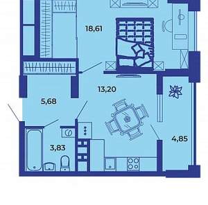 1-к квартира, вторичка, 46м2, 1/19 этаж