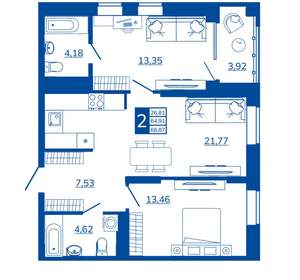 2-к квартира, вторичка, 66м2, 5/17 этаж