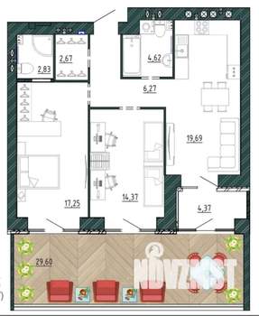 2-к квартира, сданный дом, 79м2, 1/9 этаж