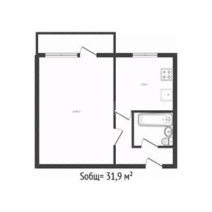 1-к квартира, вторичка, 32м2, 3/4 этаж