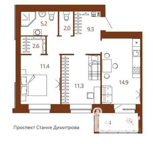 2-к квартира, вторичка, 59м2, 8/9 этаж