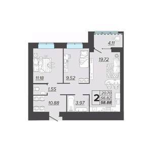 2-к квартира, вторичка, 59м2, 8/9 этаж
