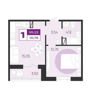 1-к квартира, вторичка, 35м2, 6/10 этаж