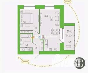 1-к квартира, вторичка, 50м2, 4/9 этаж
