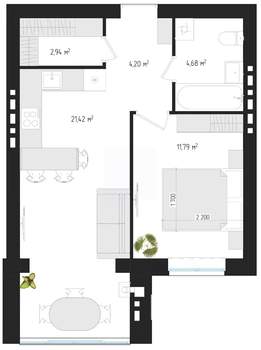 1-к квартира, вторичка, 45м2, 4/4 этаж