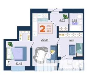 2-к квартира, вторичка, 53м2, 8/16 этаж