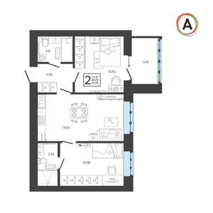 2-к квартира, вторичка, 62м2, 3/9 этаж