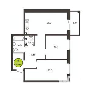 2-к квартира, вторичка, 78м2, 1/9 этаж