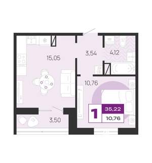 1-к квартира, вторичка, 35м2, 7/10 этаж