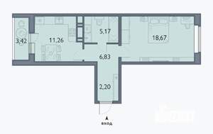1-к квартира, сданный дом, 45м2, 9/16 этаж