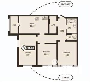 3-к квартира, строящийся дом, 80м2, 6/16 этаж