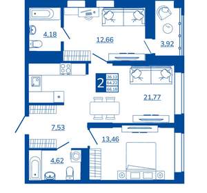 2-к квартира, вторичка, 66м2, 12/17 этаж