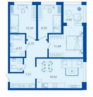 3-к квартира, вторичка, 68м2, 1/15 этаж