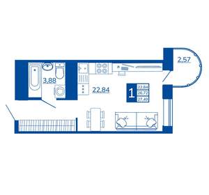 1-к квартира, вторичка, 27м2, 7/17 этаж