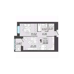 1-к квартира, вторичка, 45м2, 6/9 этаж