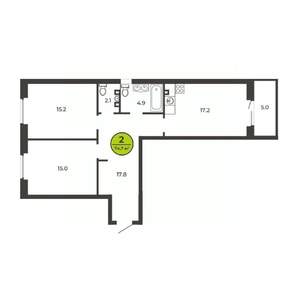 2-к квартира, вторичка, 75м2, 1/9 этаж