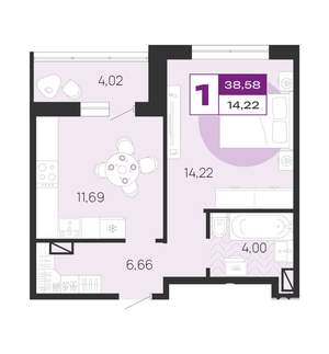 1-к квартира, вторичка, 39м2, 5/10 этаж