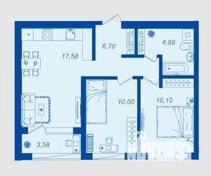 2-к квартира, вторичка, 51м2, 2/17 этаж