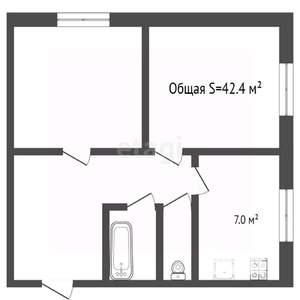 2-к квартира, вторичка, 42м2, 2/2 этаж