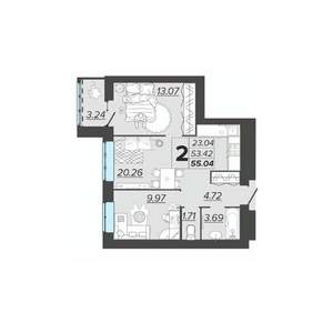 2-к квартира, вторичка, 55м2, 4/9 этаж