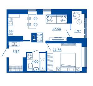 1-к квартира, вторичка, 43м2, 7/17 этаж