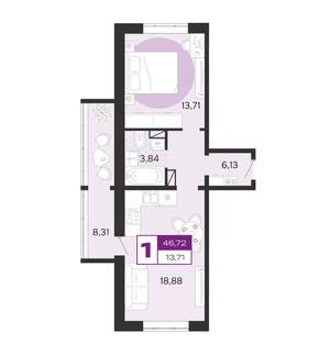 1-к квартира, вторичка, 47м2, 2/8 этаж