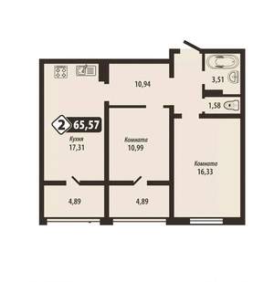 2-к квартира, строящийся дом, 66м2, 13/16 этаж
