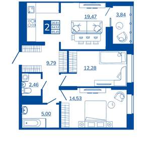 2-к квартира, вторичка, 65м2, 15/17 этаж