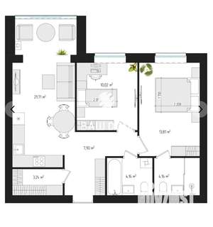 2-к квартира, вторичка, 64м2, 4/4 этаж