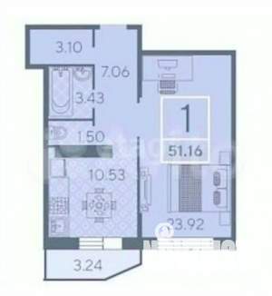 1-к квартира, вторичка, 52м2, 15/16 этаж