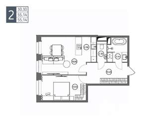 2-к квартира, вторичка, 55м2, 1/16 этаж