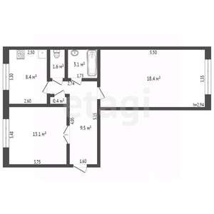 2-к квартира, вторичка, 55м2, 1/3 этаж