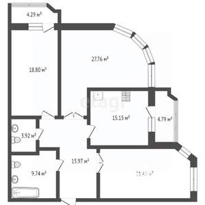 3-к квартира, вторичка, 111м2, 11/15 этаж