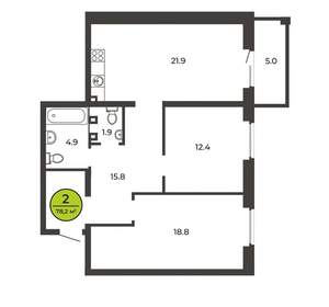 2-к квартира, вторичка, 78м2, 1/9 этаж