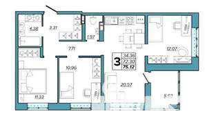 3-к квартира, вторичка, 75м2, 2/16 этаж