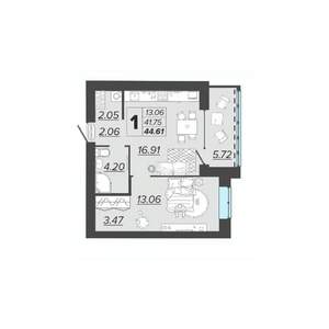1-к квартира, вторичка, 45м2, 4/9 этаж